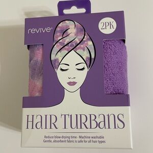 New REVIVE 2 Pack Purple Hair Turbans Reduce Blow Drying Time